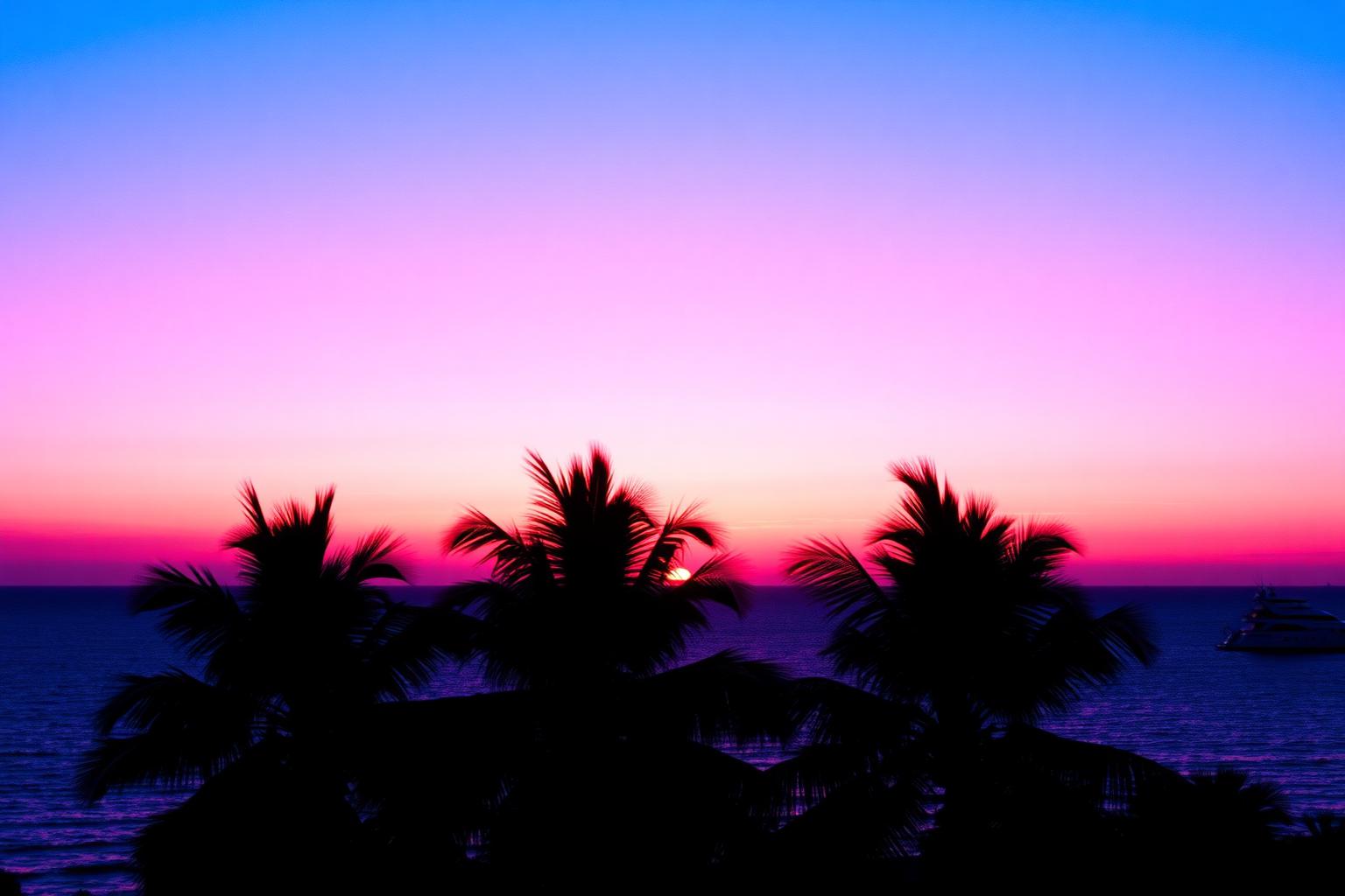 Miami sunset with palm trees